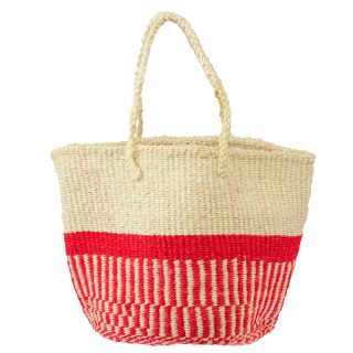 Pink/Natural Sisal Bag with Handles, 12 Inch