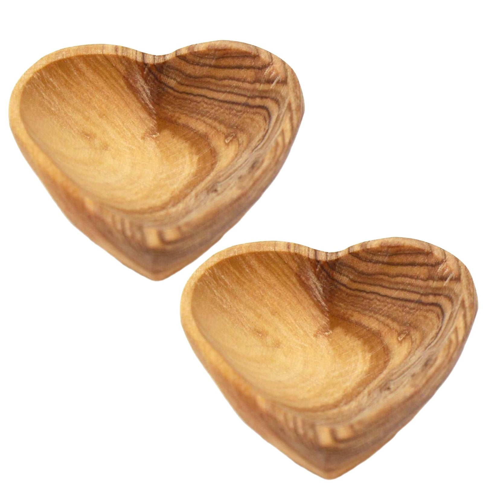 Petite Olive Wood Heart Trinket Bowls - Set of 2 1 Petite Olive Wood Heart Trinket Bowls - Set of 2