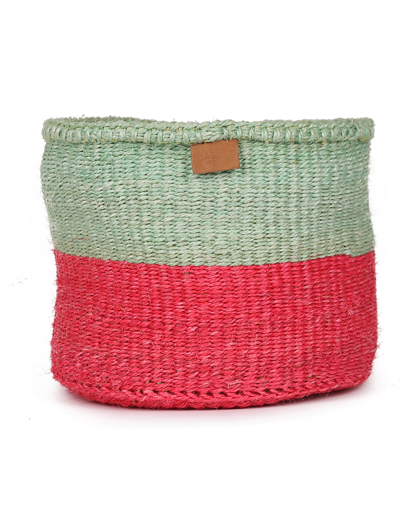 MIMI: Mint and Cherry Duo Colour Block Woven Basket 1 MIMI: Mint and Cherry Duo Colour Block Woven Basket