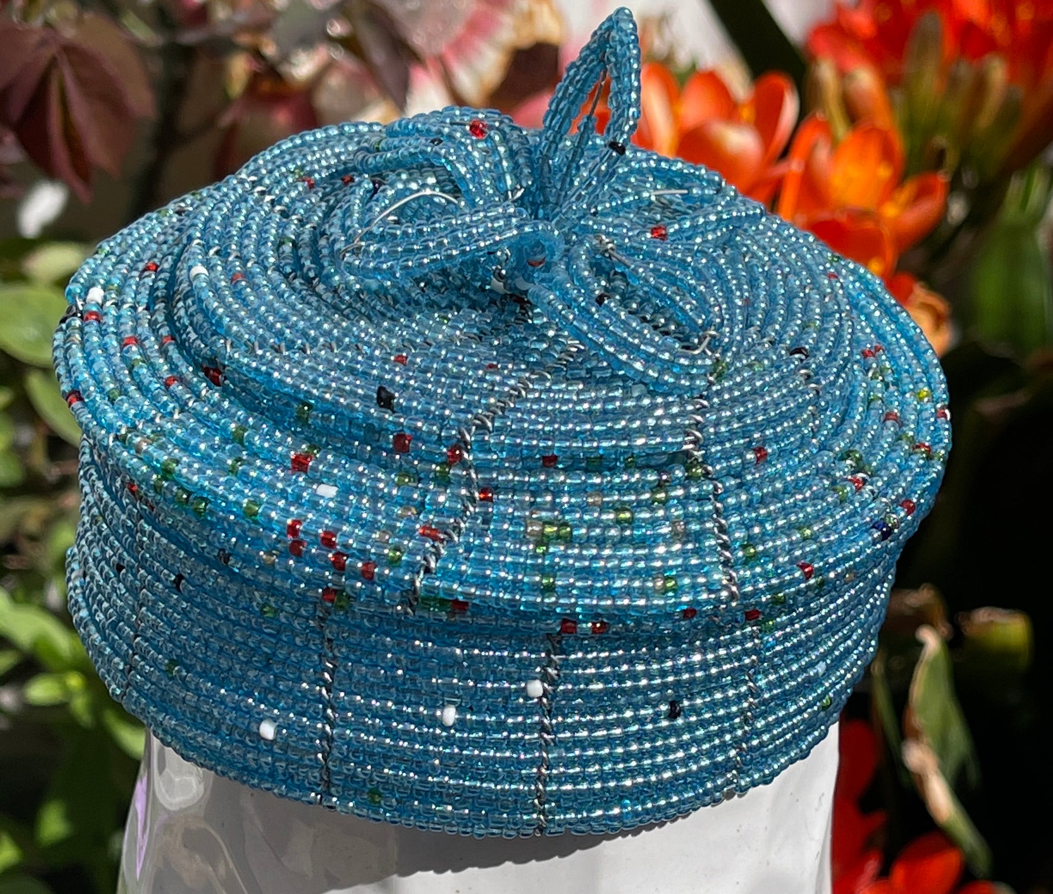 Handmade Round Seed Bead Basket with Lid 1 Handmade Round Seed Bead Basket with Lid