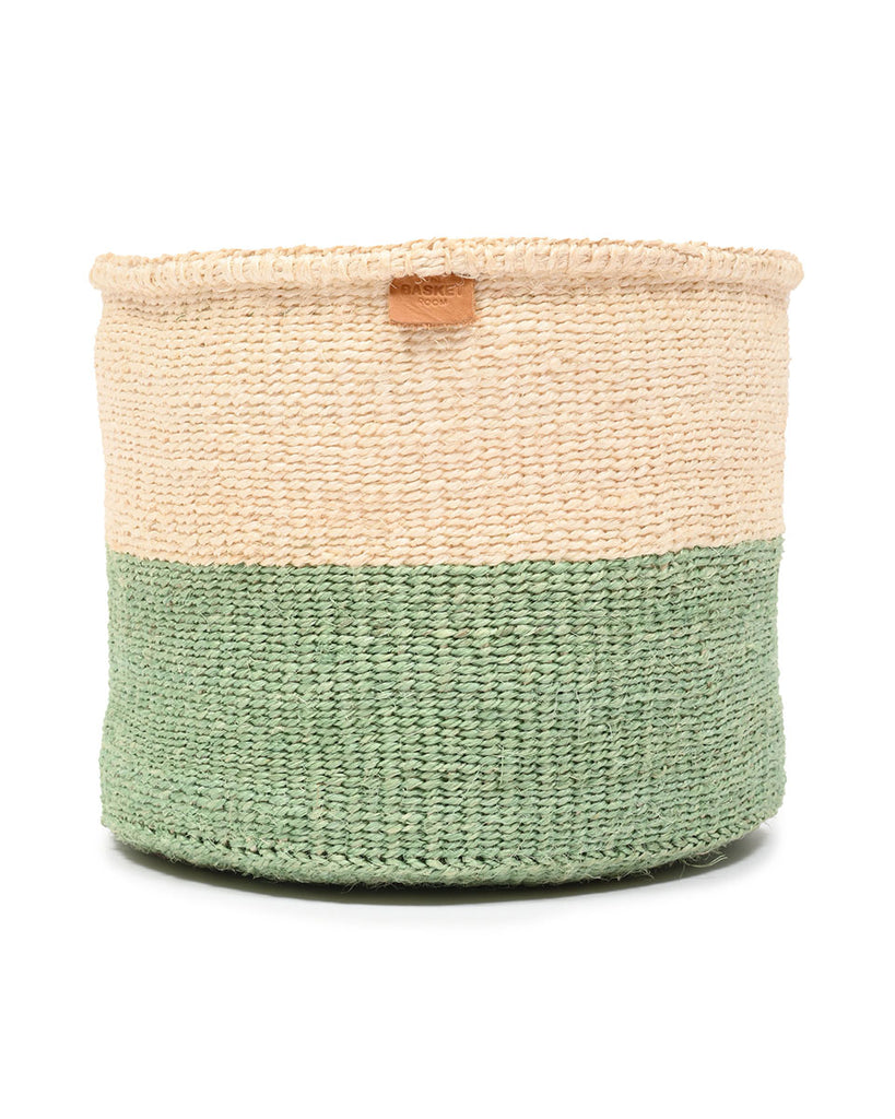 WILAYA: Green Colour Block Woven Basket 1 WILAYA: Green Colour Block Woven Basket