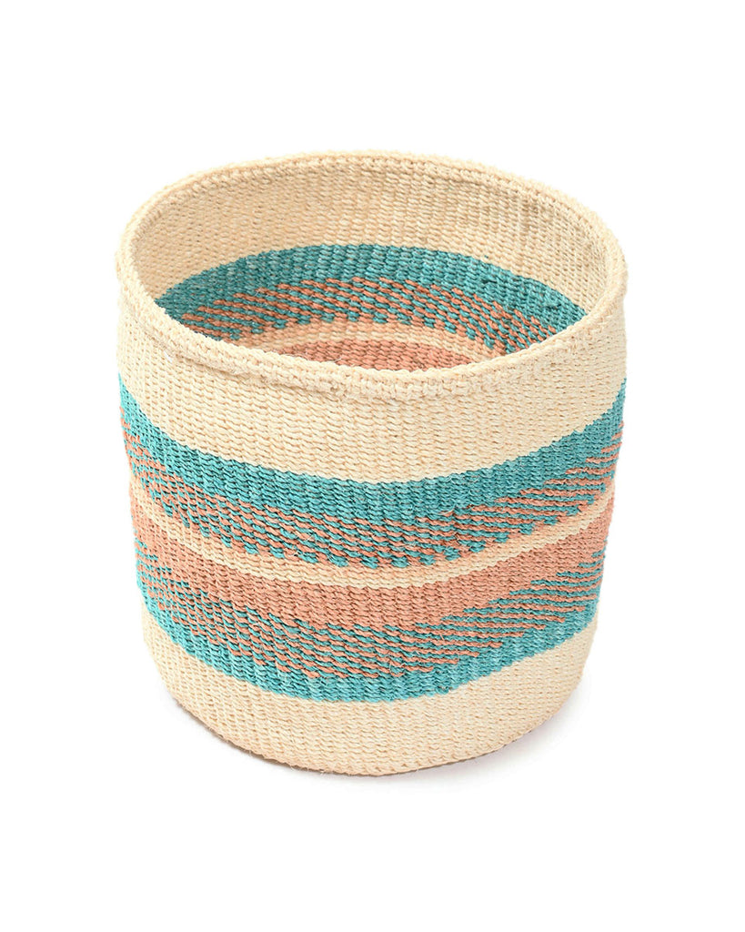 NURUYANA: Medium Blue and Grey and Brown Sisal Basket 1 NURUYANA: Medium Blue and Grey and Brown Sisal Basket