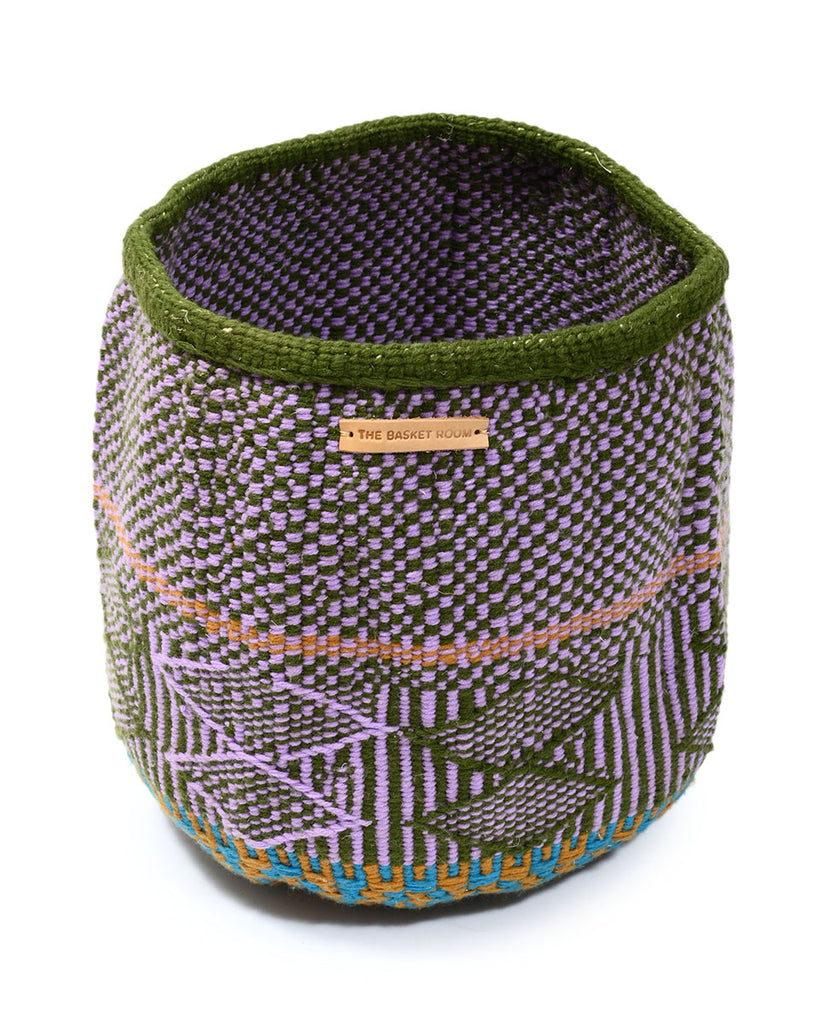 CHOCHA: Small Green & Blue Wool Basket 1 CHOCHA: Small Green & Blue Wool Basket