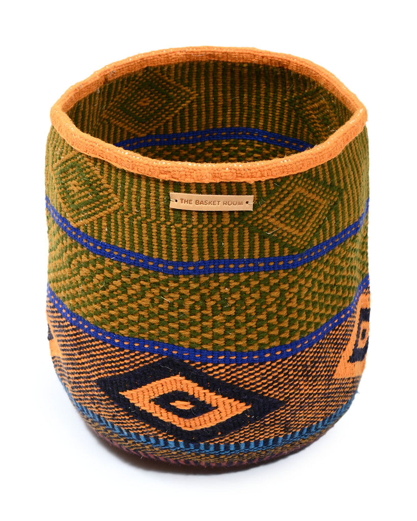 MATUNDA: Small Green & Blue Wool Basket 1 MATUNDA: Small Green & Blue Wool Basket