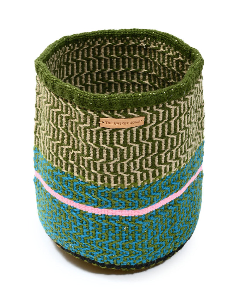 PEPEO: Small Green & Turquoise Wool Basket 1 PEPEO: Small Green & Turquoise Wool Basket