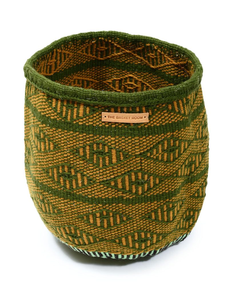 TOFAUTI: Small Green & Yellow Wool Basket 1 TOFAUTI: Small Green & Yellow Wool Basket