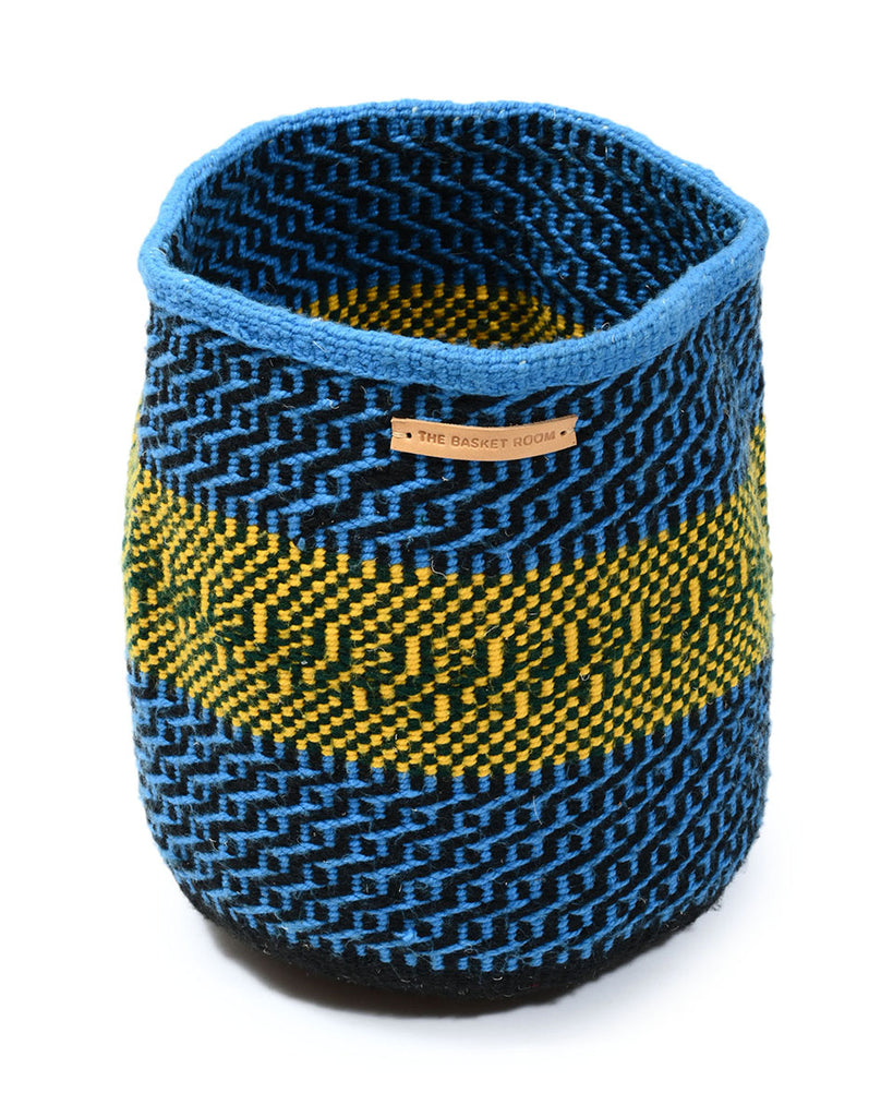 VIATU: Small Yellow & Blue Wool Basket 1 VIATU: Small Yellow & Blue Wool Basket