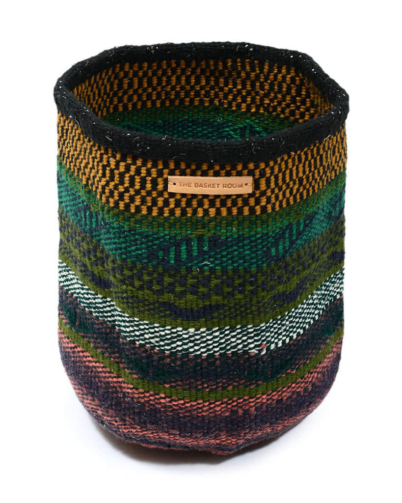ZABIBU: Small Green & Yellow Wool Basket 1 ZABIBU: Small Green & Yellow Wool Basket