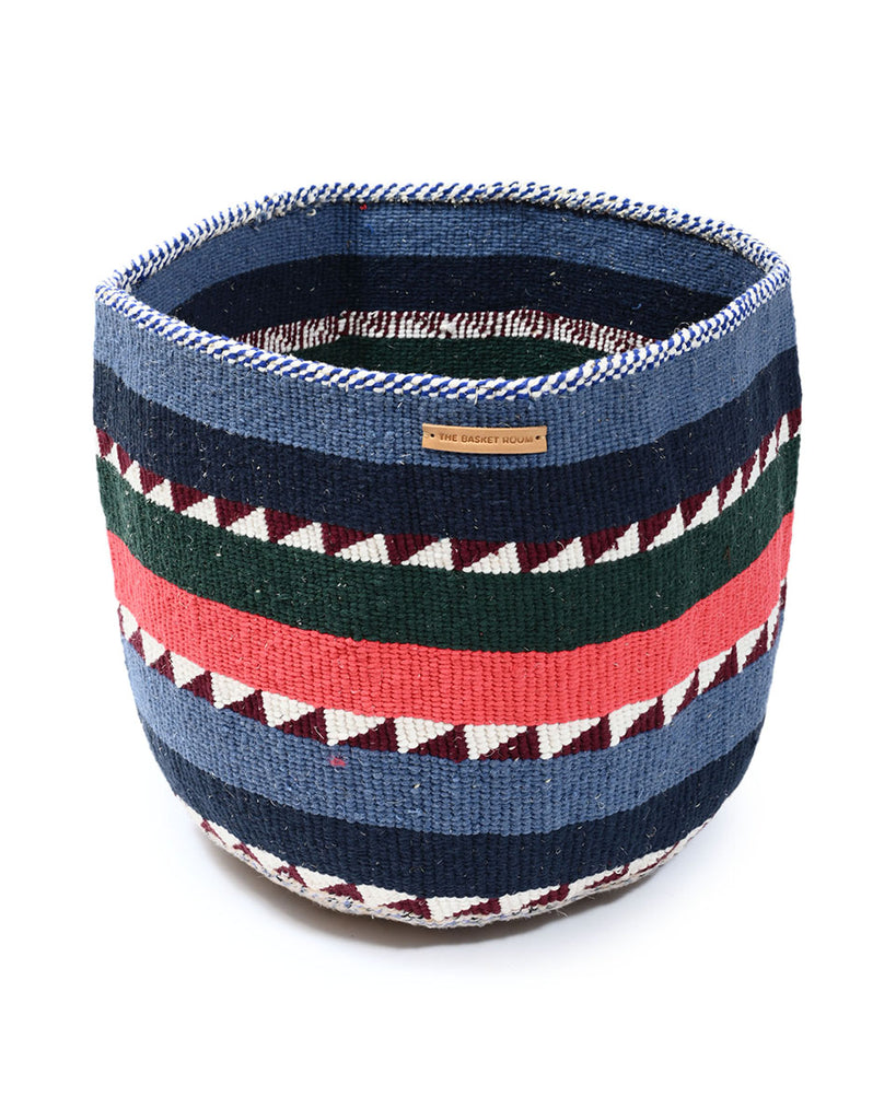 BENDERA: Extra Large Blue, Pink & Green Wool Basket 1 BENDERA: Extra Large Blue, Pink & Green Wool Basket