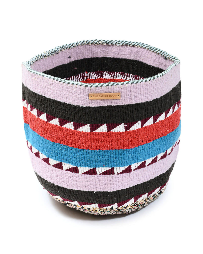 JINA : Extra Large Blue, Black & Red Wool Basket 1 JINA : Extra Large Blue, Black & Red Wool Basket