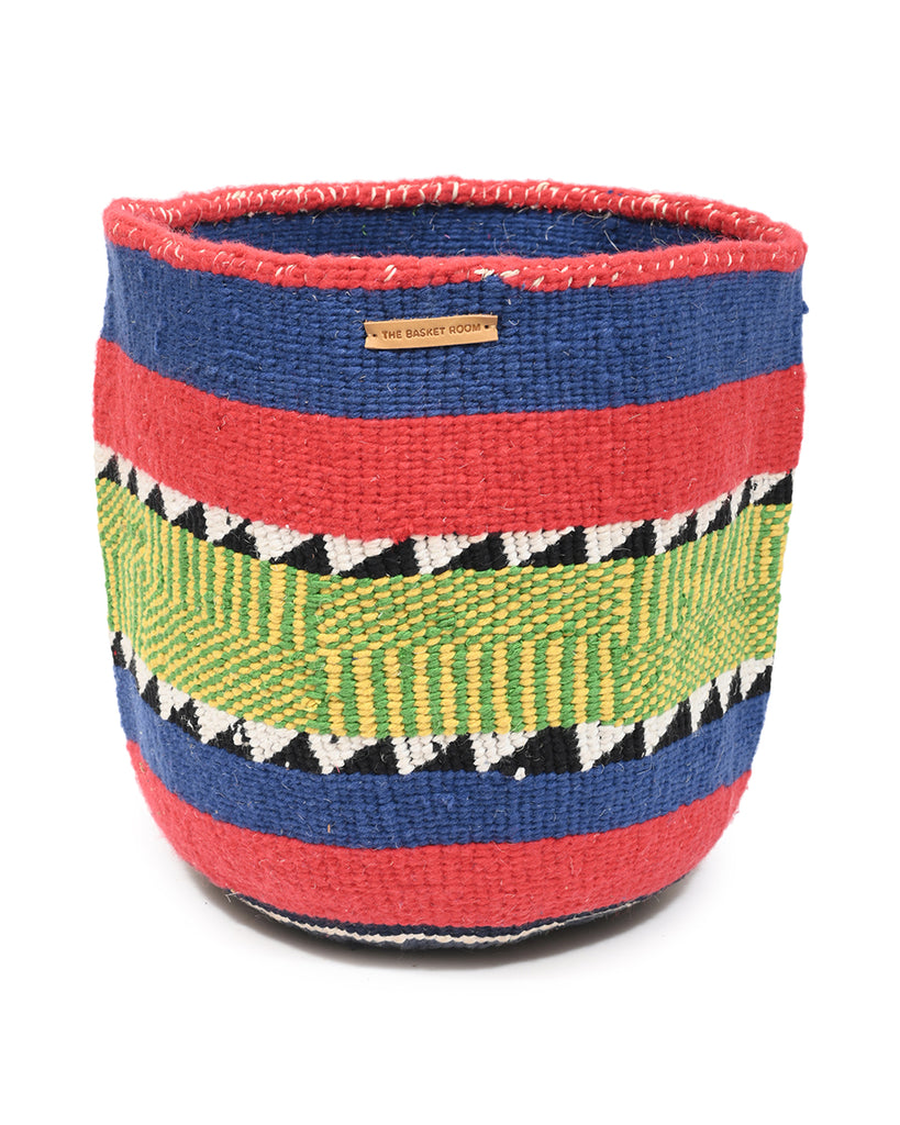 DUNIA: Extra Large Blue, Yellow & Green Wool Basket 1 DUNIA: Extra Large Blue, Yellow & Green Wool Basket