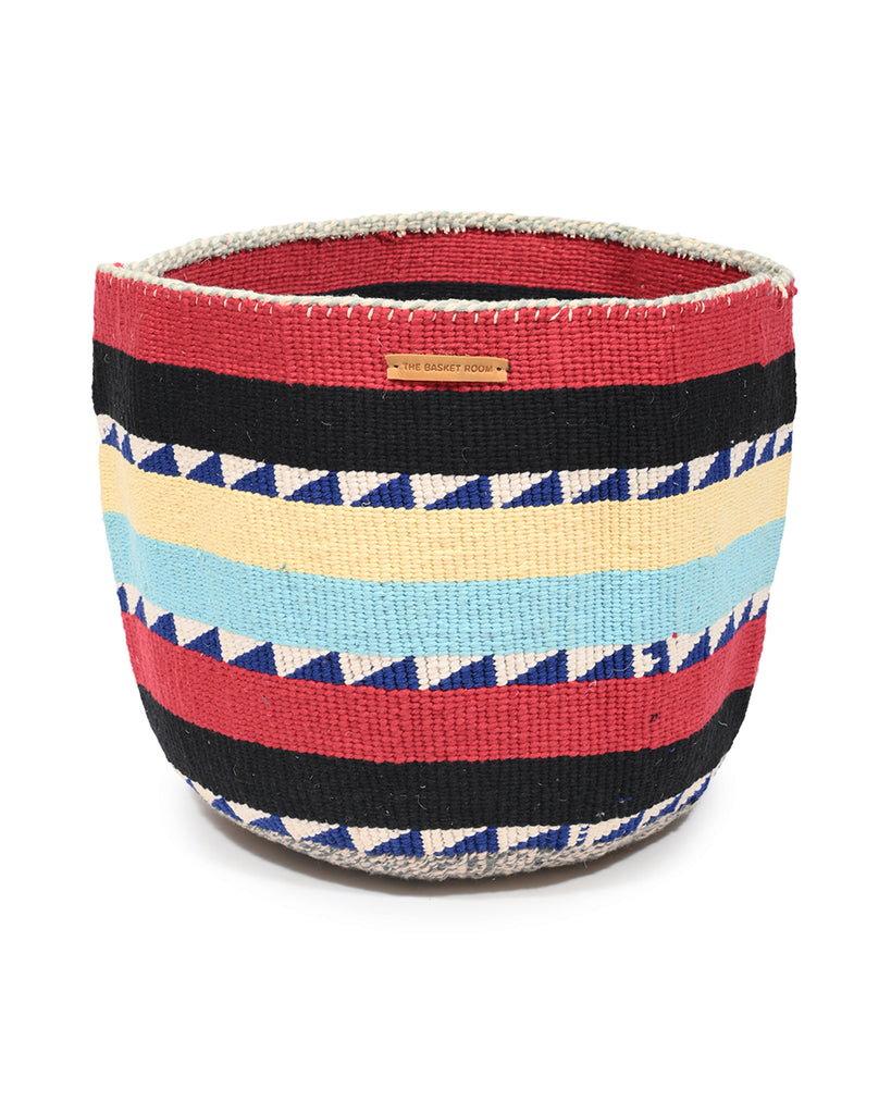 KAMA: Extra Large Blue, Yellow & Red Wool Basket 1 KAMA: Extra Large Blue, Yellow & Red Wool Basket
