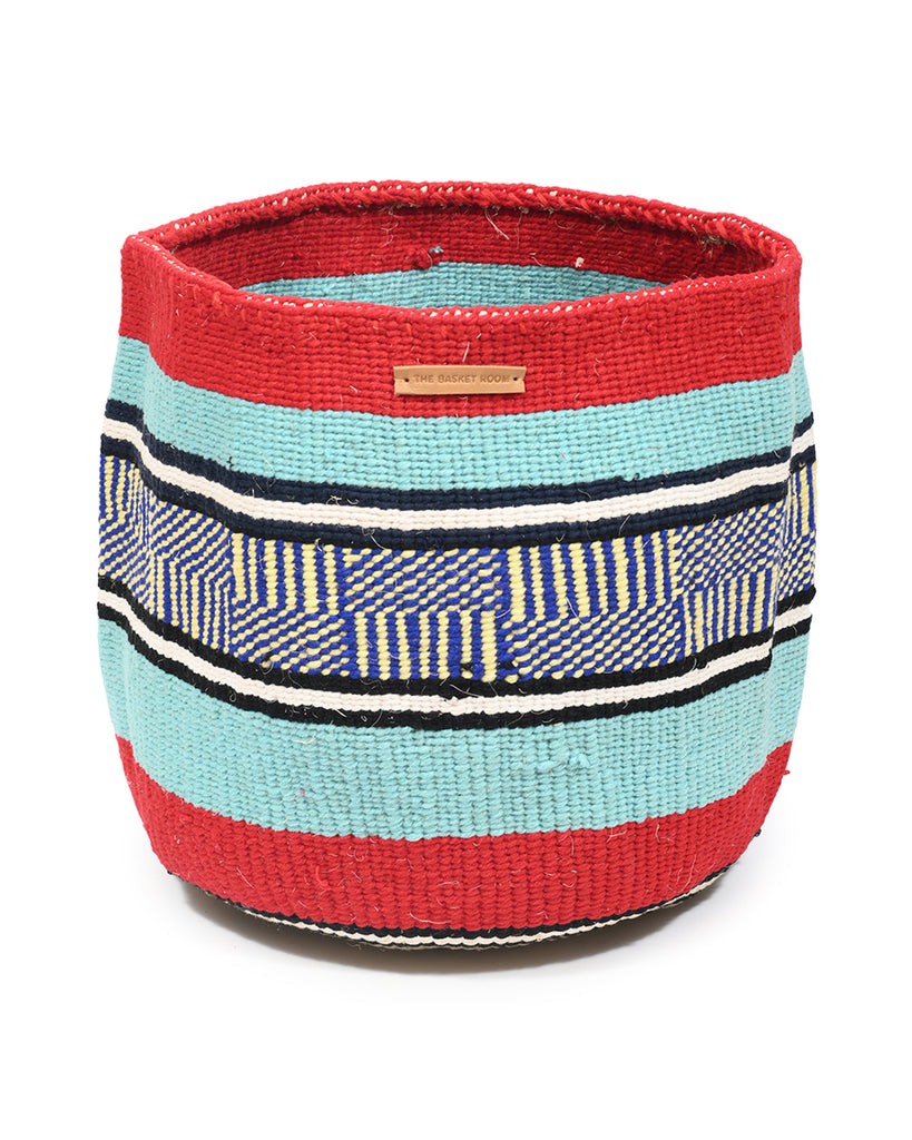 RAFIKI: Extra Large Blue, Maroon & Yellow Wool Basket 1 RAFIKI: Extra Large Blue, Maroon & Yellow Wool Basket