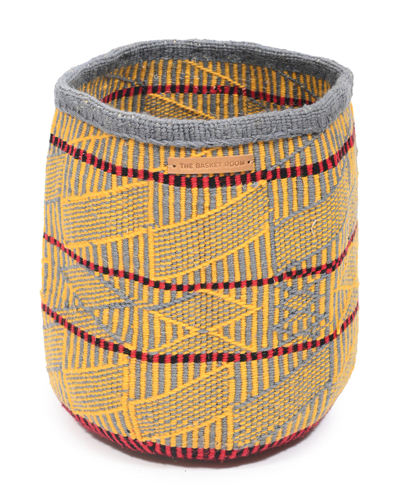 TEKA: Small Yellow and Grey Wool Basket 1 TEKA: Small Yellow and Grey Wool Basket
