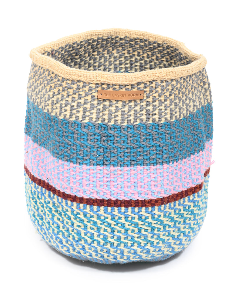TU: Small Grey, Pink and Blue Wool Basket 1 TU: Small Grey, Pink and Blue Wool Basket