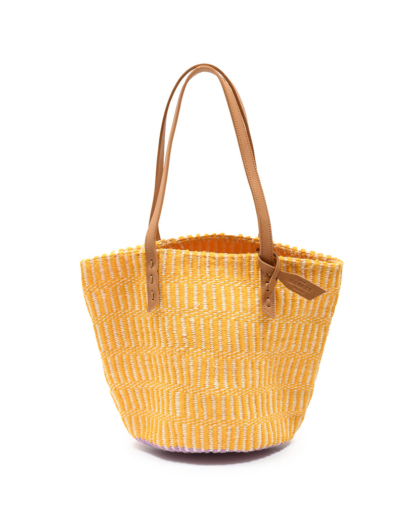 CHOMBO: Sunny Yellow Wool and Sisal Tote Bag 1 CHOMBO: Sunny Yellow Wool and Sisal Tote Bag