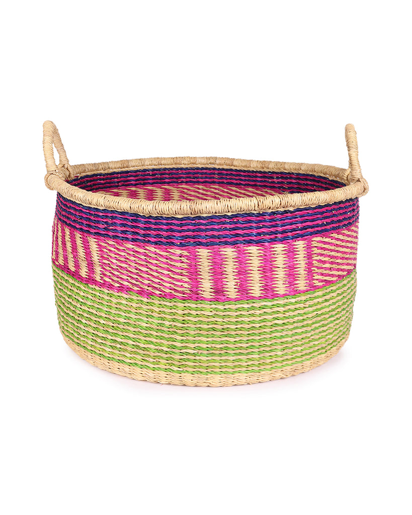 AMPENYI: Medium Green, Pink & Blue Floor Storage Basket with Handles 1 AMPENYI: Medium Green, Pink & Blue Floor Storage Basket with Handles