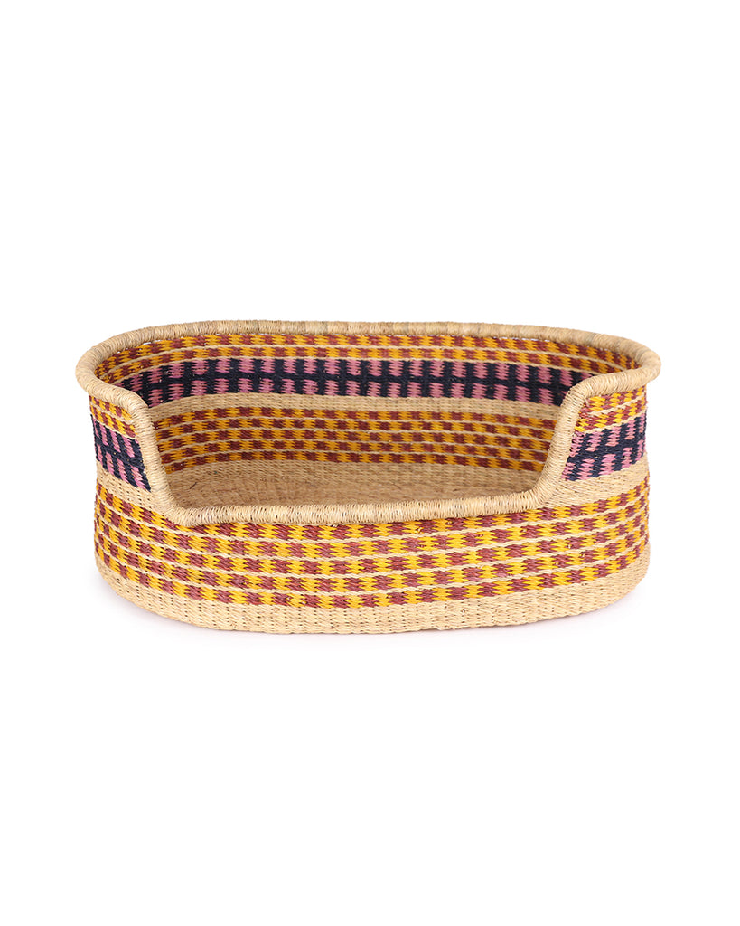 ODUMASI: Yellow, Brown & Pink Dog Basket - Medium 1 ODUMASI: Yellow, Brown & Pink Dog Basket - Medium