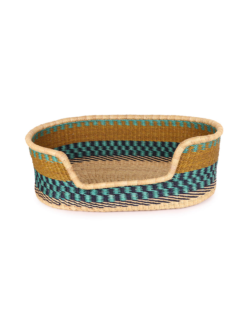 AYAASE: Turquoise & Gold Dog Basket - Small 1 AYAASE: Turquoise & Gold Dog Basket - Small