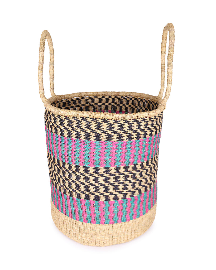 KOKWADO: Large Pink, Blue & Black Log or Laundry Basket 1 KOKWADO: Large Pink, Blue & Black Log or Laundry Basket
