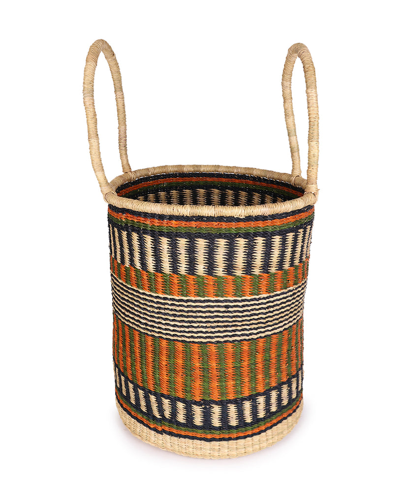 KUNTANASE: Small Orange & Green Log or Laundry Basket 1 KUNTANASE: Small Orange & Green Log or Laundry Basket
