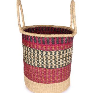 KWAMAN: Large Pink, Green & Brown Log or Laundry Basket