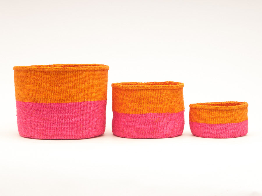 KALI: Orange & Neon Pink Duo Colour Block Woven Basket 1 KALI: Orange & Neon Pink Duo Colour Block Woven Basket