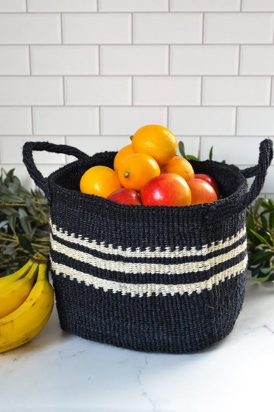 Sisal Storage Basket in Black with White Stripes 4 Sisal Storage Basket in Black with White Stripes