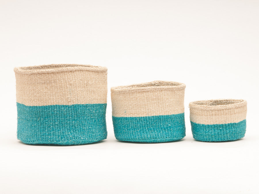LAZIMA: Turquoise Colour Block Woven Basket 1 LAZIMA: Turquoise Colour Block Woven Basket