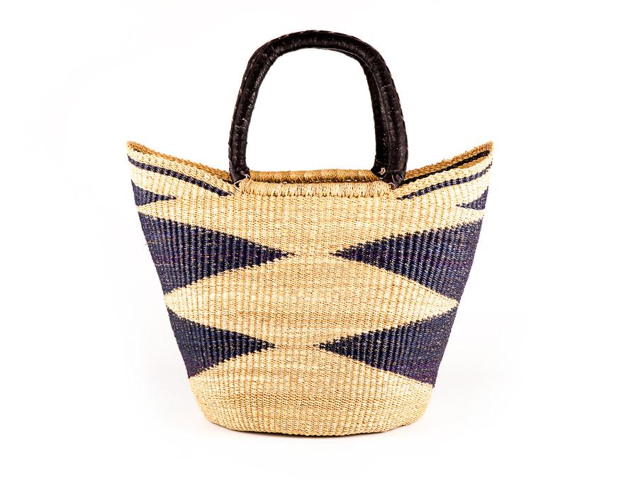 KUSI: Navy/Black Pattern Bolga Shopping Basket 1 KUSI: Navy/Black Pattern Bolga Shopping Basket