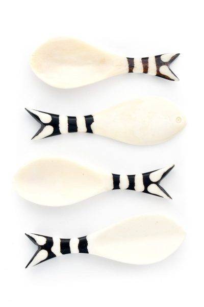 Set of Four Hand Carved Bone Fish Spoons 1 Set of Four Hand Carved Bone Fish Spoons
