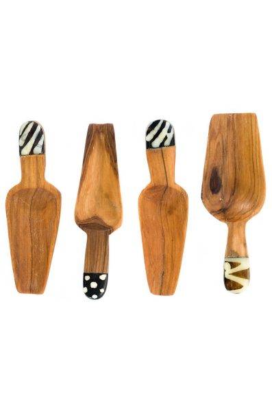 Set of 4 Slender Wild Olive Wood Spice Scoops 1 Set of 4 Slender Wild Olive Wood Spice Scoops