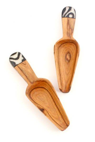 Set of 4 Slender Wild Olive Wood Spice Scoops 2 Set of 4 Slender Wild Olive Wood Spice Scoops