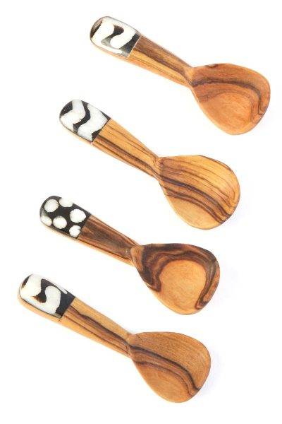 Set of 4 Cutest Wild Olive Wood and Bone Spice Spoons 1 Set of 4 Cutest Wild Olive Wood and Bone Spice Spoons