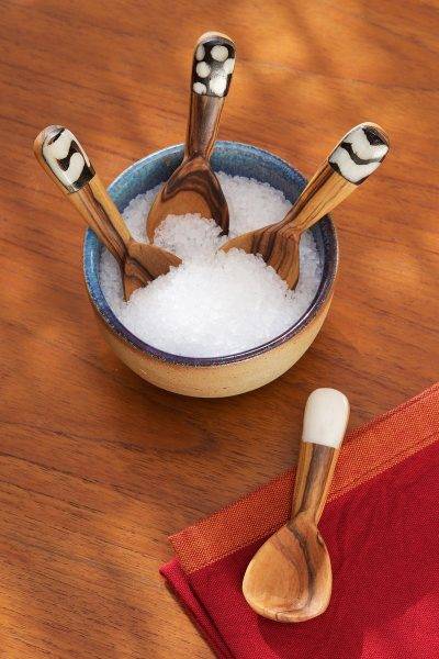 Set of 4 Cutest Wild Olive Wood and Bone Spice Spoons 2 Set of 4 Cutest Wild Olive Wood and Bone Spice Spoons