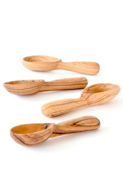Set of 4 Wild Olive Wood Teardrop Spice Spoons 3 Set of 4 Wild Olive Wood Teardrop Spice Spoons