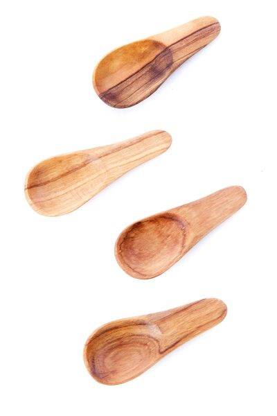 Set of 4 Wild Olive Wood Thumbprint Spice Scoops 1 Set of 4 Wild Olive Wood Thumbprint Spice Scoops