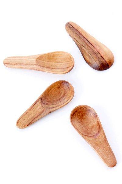 Set of 4 Wild Olive Wood Thumbprint Spice Scoops 2 Set of 4 Wild Olive Wood Thumbprint Spice Scoops