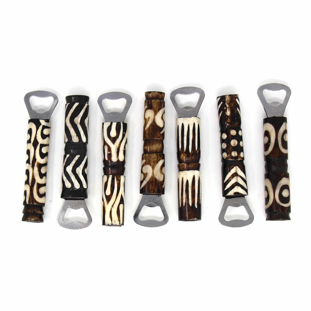 African Batik Bone Bottle Opener, Mixed Designs 4 African Batik Bone Bottle Opener, Mixed Designs