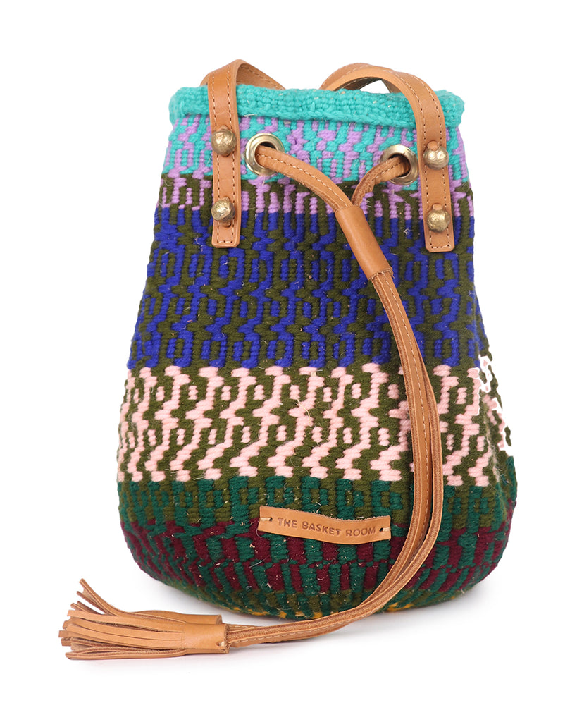 CHILE: Handwoven Blue, Purple and Green Bucket Bag 1 CHILE: Handwoven Blue, Purple and Green Bucket Bag