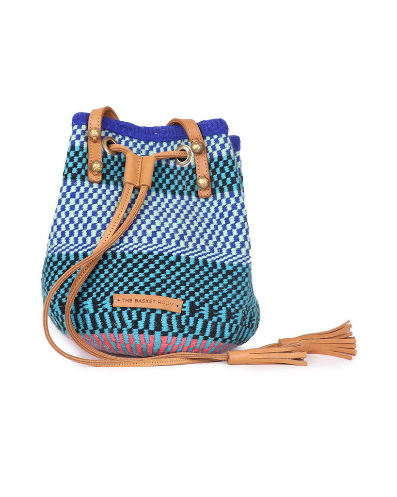 KUTUA: Handwoven Blue Check Bucket Bag 1 KUTUA: Handwoven Blue Check Bucket Bag