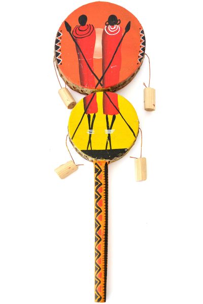Large Maasai Warrior Design Double Spin Drum 4 Large Maasai Warrior Design Double Spin Drum