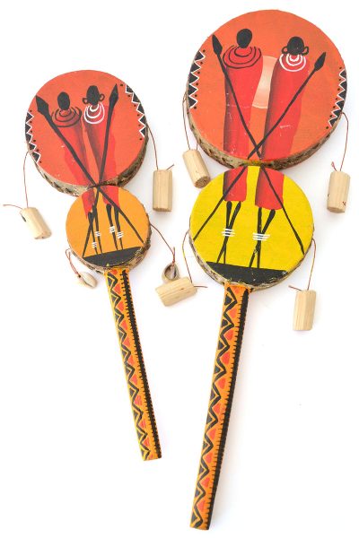 Large Maasai Warrior Design Double Spin Drum 3 Large Maasai Warrior Design Double Spin Drum