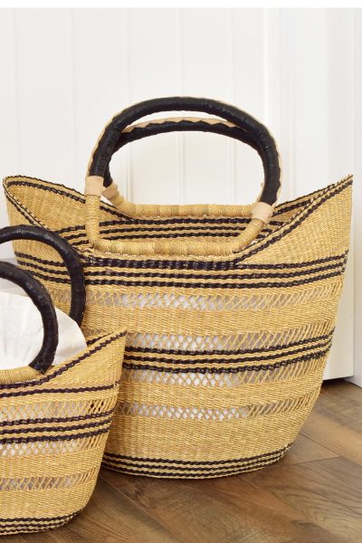 Ghanaian Pinstripe Lacework Wing Shopper with Leather Handles 4 Ghanaian Pinstripe Lacework Wing Shopper with Leather Handles