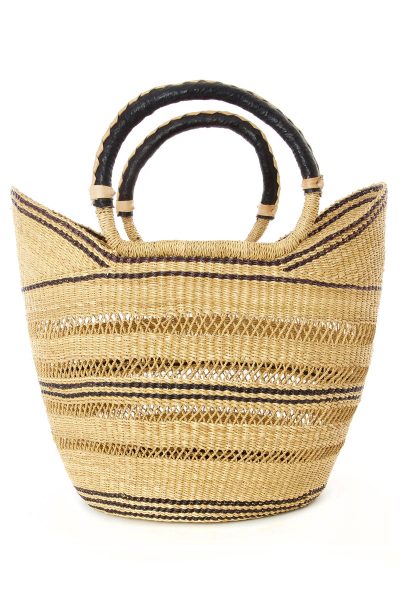 Ghanaian Pinstripe Lacework Wing Shopper with Leather Handles 2 Ghanaian Pinstripe Lacework Wing Shopper with Leather Handles