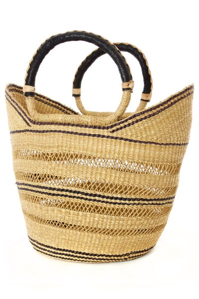 Ghanaian Pinstripe Lacework Wing Shopper with Leather Handles 5 Ghanaian Pinstripe Lacework Wing Shopper with Leather Handles