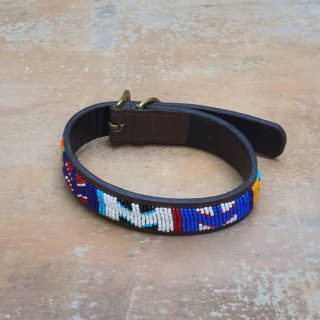 15′-17′ Maasai beaded dog collar, Leather beaded dog collar