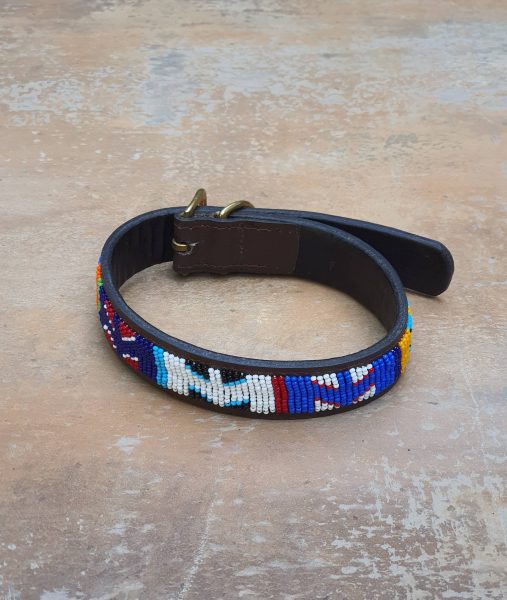 15′-17′ Maasai beaded dog collar, Leather beaded dog collar 1 15′-17′ Maasai beaded dog collar, Leather beaded dog collar