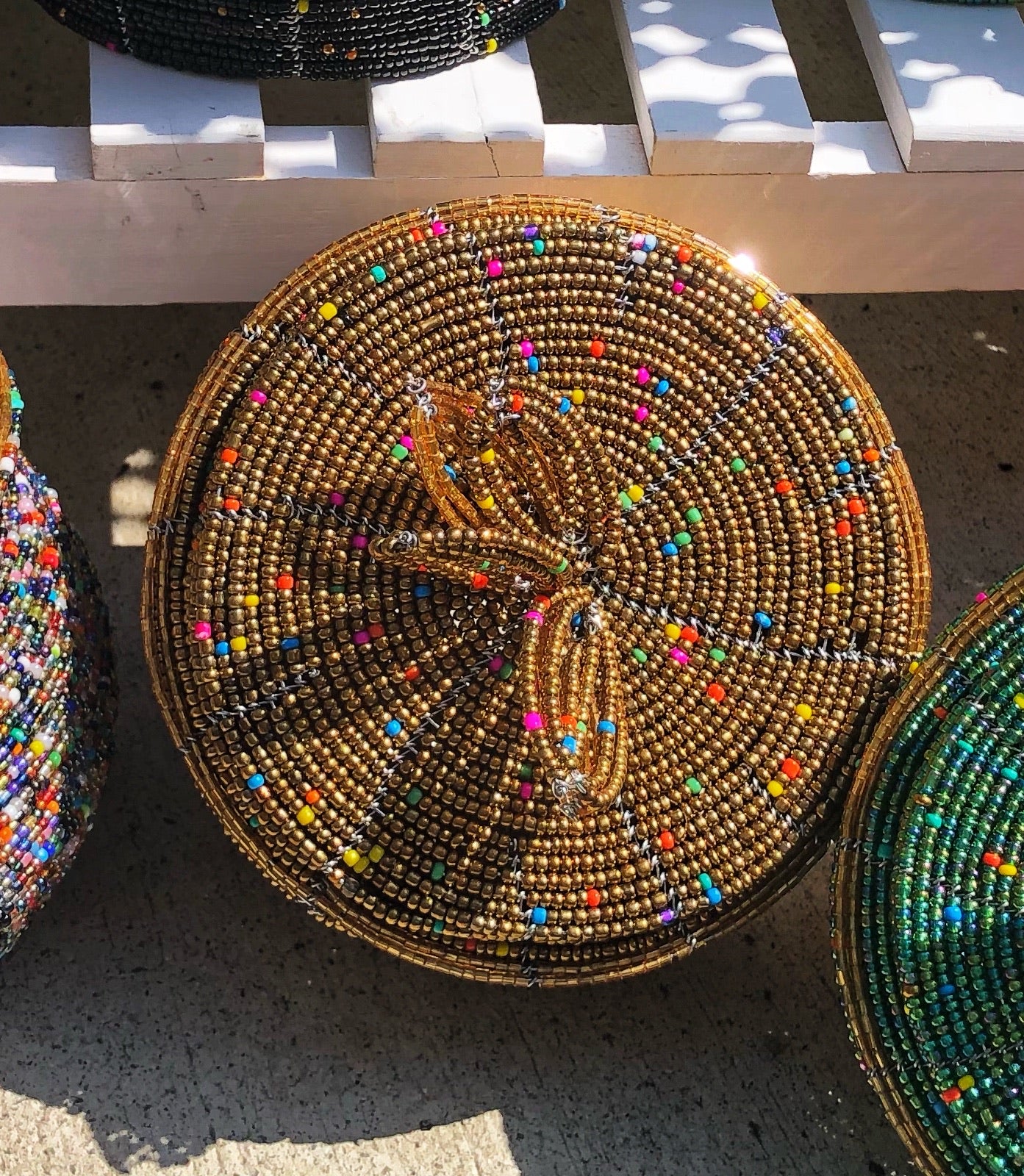 Handmade Round Seed Bead Basket with Lid 1 Handmade Round Seed Bead Basket with Lid