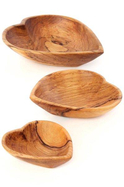 Set of Three Wild Olive Wood Nesting Heart Bowls 2 Set of Three Wild Olive Wood Nesting Heart Bowls
